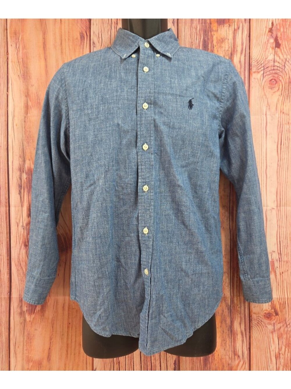 Ralph Lauren Boys Chambray Button-Down Shirt L (14-16) Classic Fit Denim Blue